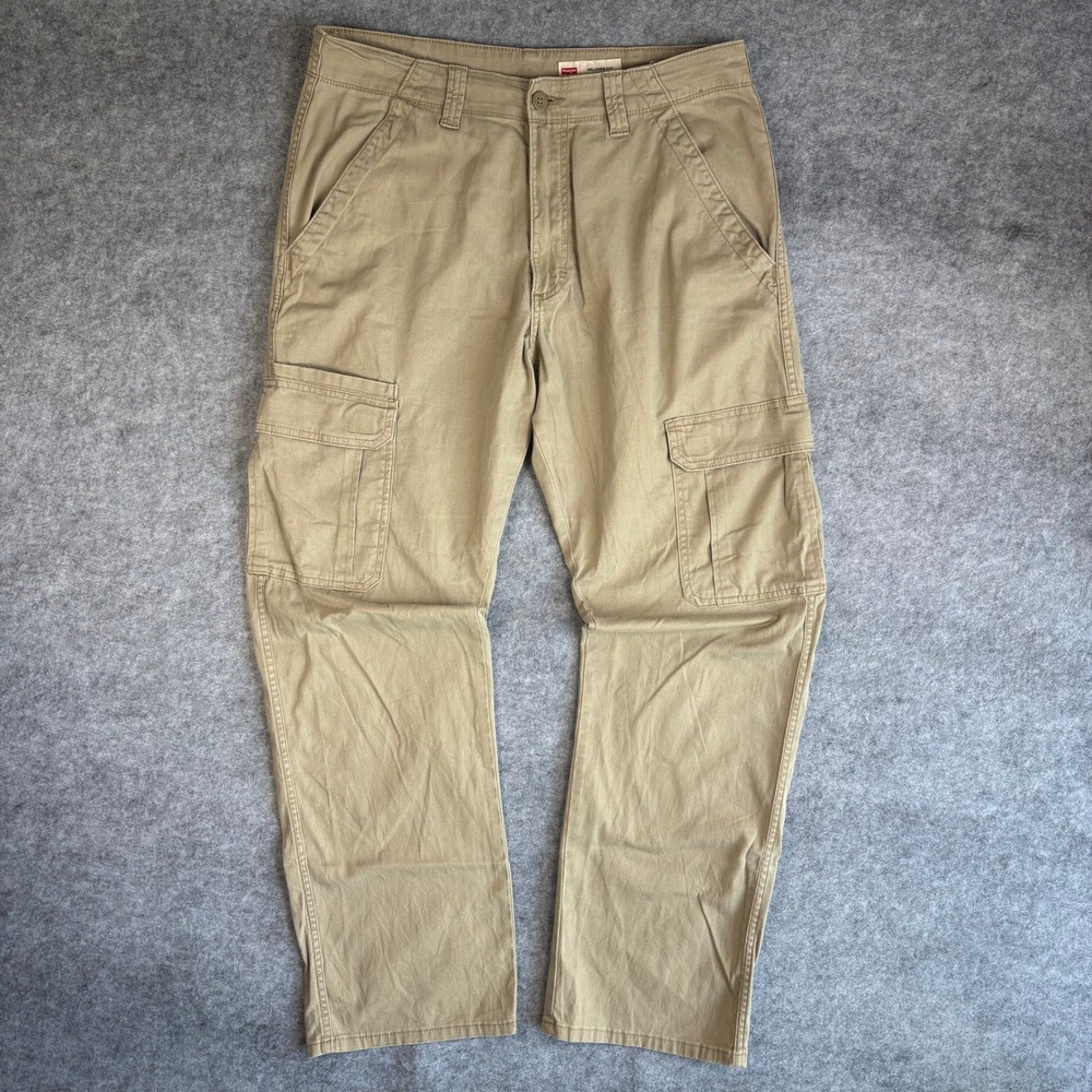 Wrangler Mens Relaxed Fit Cargo Pants Tan Khaki Stretch Twill Workwear 32x32